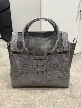 Gray Croc Leather & Pony Hair Satchel